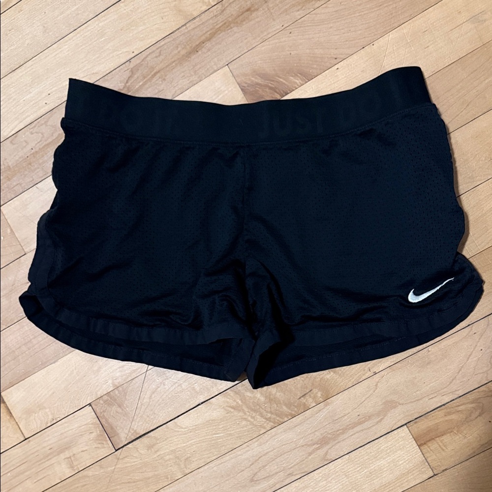 Nike Black Women's Athletic Shorts with White Swoosh